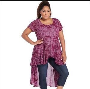 Torrid Size 1 Chiffon Blouse Top Purple High Low 14/16